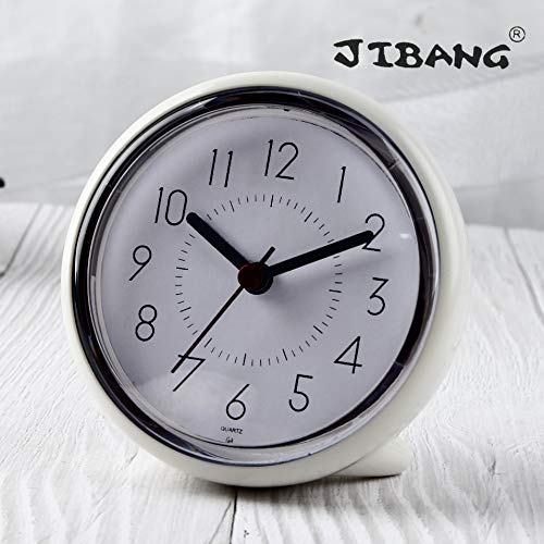 Product Cover JIBANG Bathroom Wall Clock, Waterproof Suction Cup Silent Non Ticking Clocks with Stand for Desk Bedroom Home Office School (4 Inch, White)