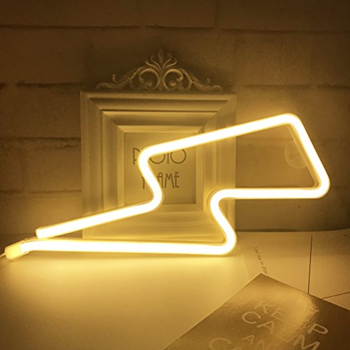 Product Cover Neon Light,LED Lightning Sign Shaped Decor Light,Wall Decor for Christmas,Birthday Party,Kids Room, Living Room, Wedding Party Decor (Warm White)