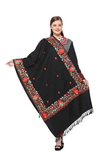 Product Cover Kashmiri Embroidery Indian Shawl Stole Scarf Wrap for Wedding Parties Bridesmaid Prom (Black, 28 inch x 80 inch) by The MadhuSudan Gallery