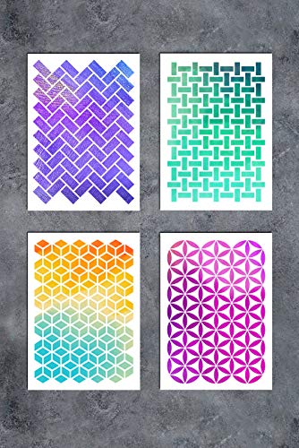 Product Cover GSS Designs Patterns Stencil Template Set（4 Pack）- Geometric Figure A5(6x8.25 Inch) - Art Painting for Card Making Scrapbooks Canvas Furniture Wall(SL-023)