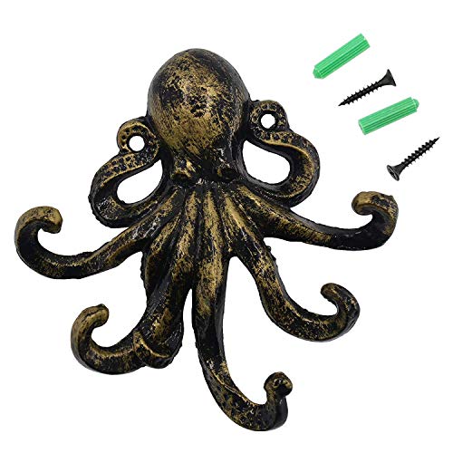 Product Cover TANG SONG Cast Iron Octopus Wall Hook Key Hooks Antique Bronze Cast Iron Decorative Wall Hook with Screws