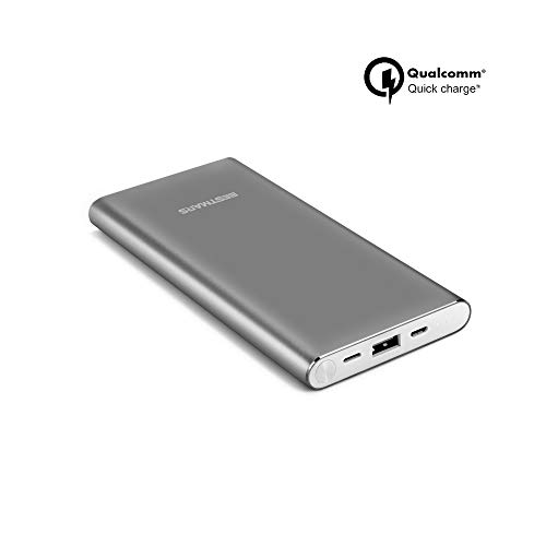 Product Cover High Capacity 10000mAh Quick Charge QC 3.0 Portable Charger Fast Speed Charging Dual Input Thin Power Bank Compatible For iPhone iPad Samsung Galaxy Mobile phone & Android Smartphone Device Space Grey