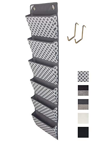Product Cover COMPONO Over The Door Hanging File Organizer Wall Mounted, Office Supplies Storage Holder Pocket Chart for Magazine, Notebooks, Planners, File Folders, 6 Large Pockets (Trellis Pattern)