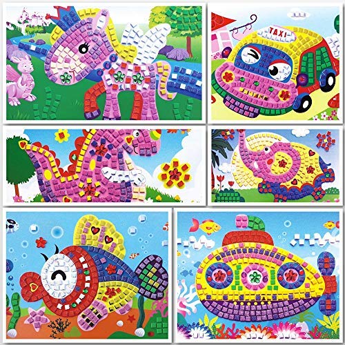 Product Cover lizipai Mosaic Sticker Art for Kids Handmade Puzzles Craft Kits Angel Car Boat Animals - 6 Different Pictures