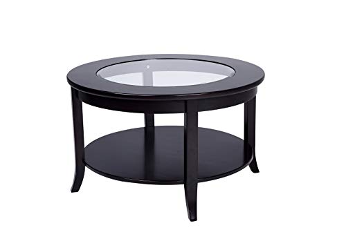 Product Cover Phoenix Home Coventry Round Wood Coffee Table with Glass Inlay, Earthy Espresso