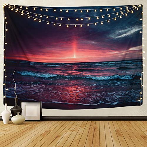 Product Cover Martine Mall Tapestry Wall Tapestry Wall Hanging Tapestries Hawaiian Wave Wall Tapestries, Splendid Sea with Sun Wall Blanket Wall Art for Home Living Room Dorm Decor, 59.1
