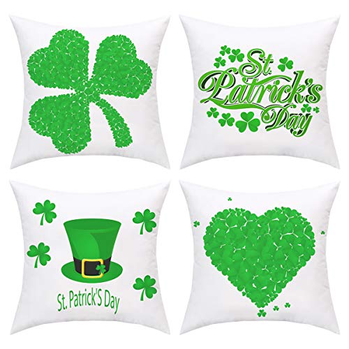 Product Cover BLEUM CADE St. Patricks Day Throw Pillow Cover Happy Patrick's Day Decorative Cushion Cover Spring Green Leaves Throw Pillow Cases for St. Patricks Day Home Sofa Office Car (Green, 18 x 18 Inch)