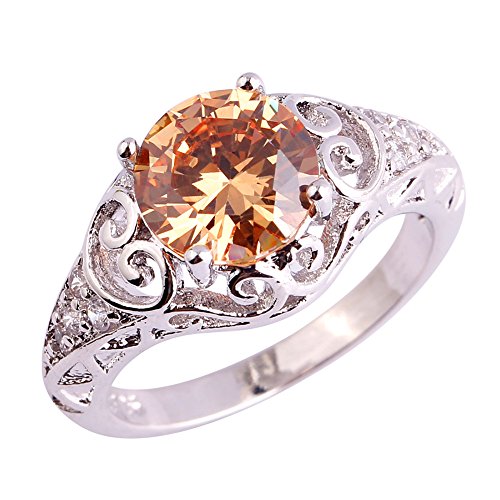 Product Cover Psiroy 925 Sterling Silver Created Morganite Filled Floral Cocktail Anniversary Ring Size 7