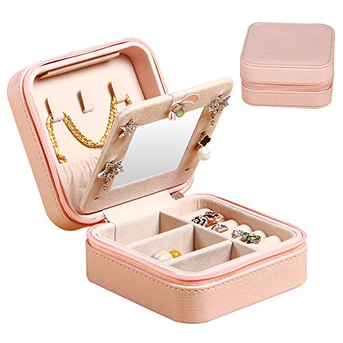 Product Cover YAPISHI Travel Jewelry Box Organizer, Faux Leather Small Jewelry Bag Portable Storage Case for Earrings Rings Necklace Bracelet Watch (Pink)