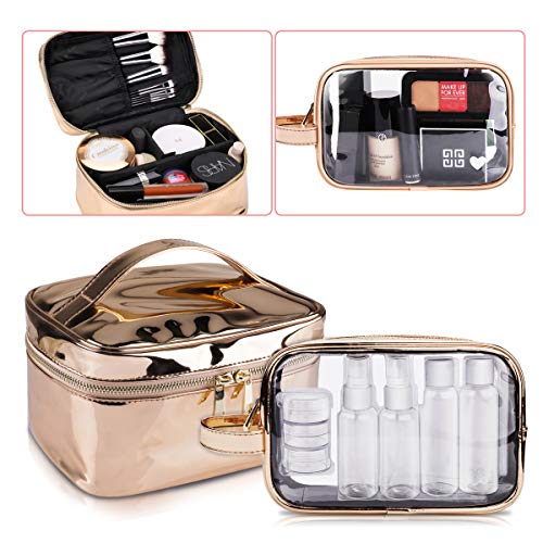Product Cover Large Cosmetic Bag & Clear Toiletry Bag Set, Morpilot Fashionable Portable Women Makeup Travel Bags with TSA Approved Toiletry Travel Bag Organizer for Packing Cosmetic Makeup Toiletry