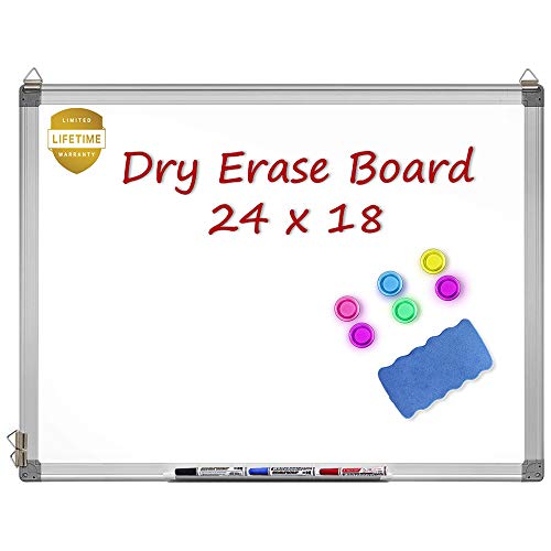 Product Cover Magnetic Whiteboard, 24 X 18 Inches Magnetic Dry Erase Board with 1 Dry Eraser, 3 Dry Erase Markers, Silver Aluminum Frame, Excellent for Office and Home