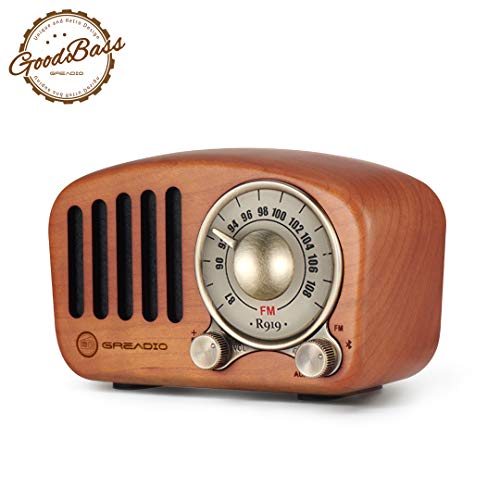 Product Cover Vintage Radio Retro Bluetooth Speaker- Greadio Cherry Wooden FM Radio with Old Fashioned Classic Style, Strong Bass Enhancement, Loud Volume, Bluetooth 4.2 Wireless Connection, TF Card & MP3 Player
