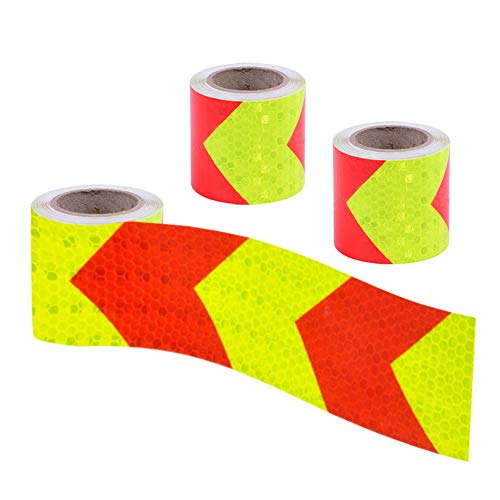 Product Cover Viewm Waterproof Reflective Tape Outdoor Hazard Safety Caution Reflection Tape Warning Arrow Sticker, 2 Inch x 3.28 Yard / 5cm x 3.0m Per Roll, 3 Rolls, High Visibility Red & Yellow