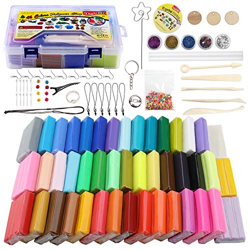 Product Cover ifergoo Polymer Clay Starter Kit, 46 Colors Oven Bake Clay, DIY Modeling Clay Bockers, 5 Scuplting Tools, 5 Colors Mica Powder, 40 Jewelry Accessories for Kids and Adult (46 Colors Polymer Clay Kit)