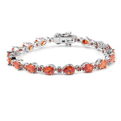 Product Cover Shop LC Delivering Joy Silvertone Pear Cubic Zirconia CZ Orange Tennis Bracelet for Women 7.25