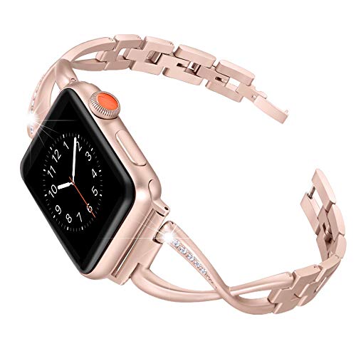 Product Cover Secbolt Stainless Steel Band Compatible Apple Watch Band 38mm 40mm Women Iwatch Series 5/4/3/2/1 Accessories Metal Wristband X-Link Sport Strap, Series4 Gold