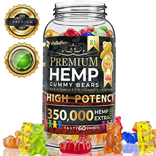 Product Cover Hemp Gummies Premium 350000 High Potency - Fruity Gummy Bear with Hemp Oil - Natural Hemp Candy Supplements for Pain, Anxiety, Stress & Inflammation Relief - Promotes Sleep and Calm Mood