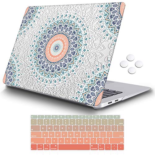 Product Cover iCasso MacBook Air 13 Inch Case 2018 Release A1932 with Retina Display, Durable Rubber Coated Plastic Cover with Keyboard Cover Compatible Newest MacBook Air 13 with Touch ID, Mandala&Lace