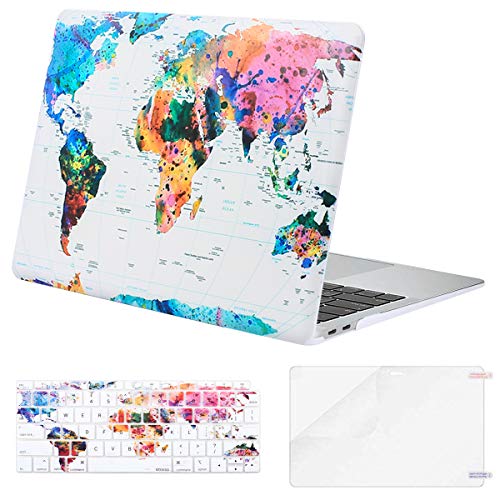 Product Cover MOSISO MacBook Air 13 inch Case 2019 2018 Release A1932 with Retina Display, Plastic Pattern Hard Shell & Keyboard Cover & Screen Protector Only Compatible with MacBook Air 13, World Map White Base