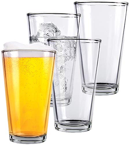 Product Cover Clear Glass Beer Cups - 4 Pack - All Purpose Drinking Tumblers, 16 oz - Elegant Design for Home and Kitchen - Lead and BPA Free, Great for Restaurants, Bars, Parties - by Kitchen Lux