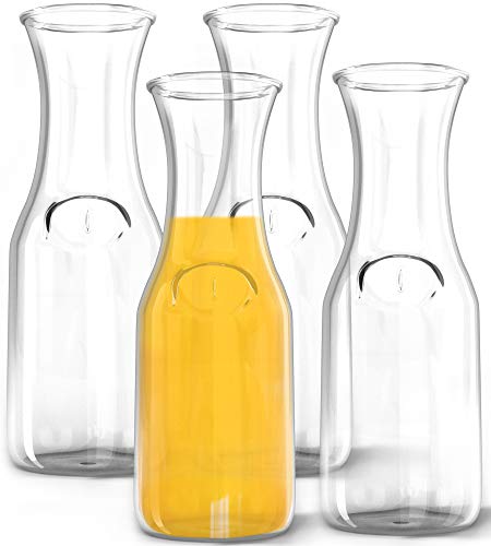 Product Cover 1 Liter Glass Carafe, 4 Pack - Elegant Wine Decanter and Drink Pitcher - Narrow Neck For Comfortable Grip, Wide Mouth For Easy Pouring - Great for Parties and Events - Kitchen Lux