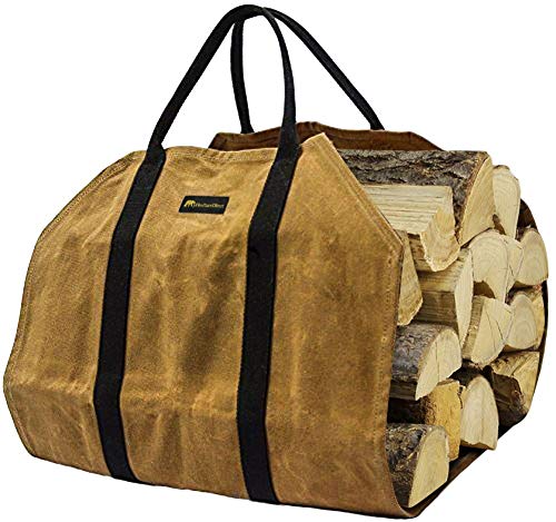 Product Cover MyFirePlaceDirect Sturdy Waxed Canvas Firewood Log Carrier, Durable Firepalce Wood Bag with Reinforce Cotton Straps
