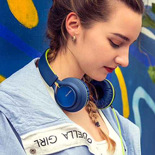 Product Cover AILIHEN C8 (Upgraded) Headphones with Microphone and Volume Control Folding Lightweight Headset for Cellphones Tablets Smartphones Laptop Computer PC Mp3/4 (Blue Green)
