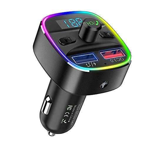 Product Cover Nulaxy Bluetooth FM Transmitter for Car, QC3.0 & 7 Colors LED Backlit Car Radio Bluetooth Adapter Music Player Hands Free Car Kit with SD Card Slot, Supports USB Flash Drive - NX10 (Black)