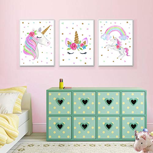 Product Cover EVAIL Unicorn Wall Posters Rainbow Unicorn Canvas Wall Art Prints Painting Decoration Pictures Set of 3 (8