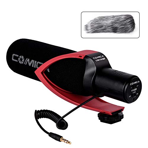 Product Cover Comica CVM-V30 PRO Camera Microphone Electric Super-Cardioid Directional Condenser Shotgun Video Microphone for Canon Nikon Sony Panasonic DSLR Camera with 3.5mm Jack (Red)