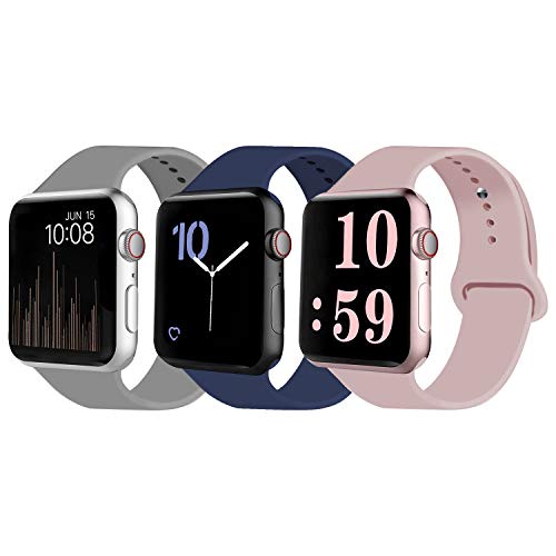 Product Cover VATI Sport Band Compatible for Apple Watch Band 38mm 40mm, 3-Pack Soft Silicone Sport Strap Replacement Bands Compatible with 2019 Apple Watch Series 5, iWatch 4/3/2/1, 38MM 40MM S/M