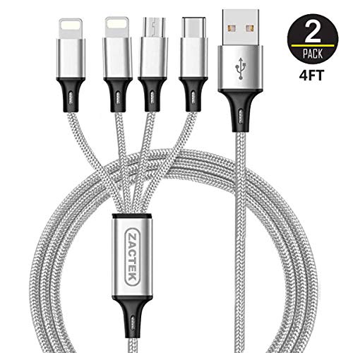 Product Cover 2Pack Multi Charging Cable-ZACTEK-4FT Nylon Braided 4 in 1 USB Cable with Type C,Micro USB Ports Cord for Mobile Phones and Tablets(Charging Only)