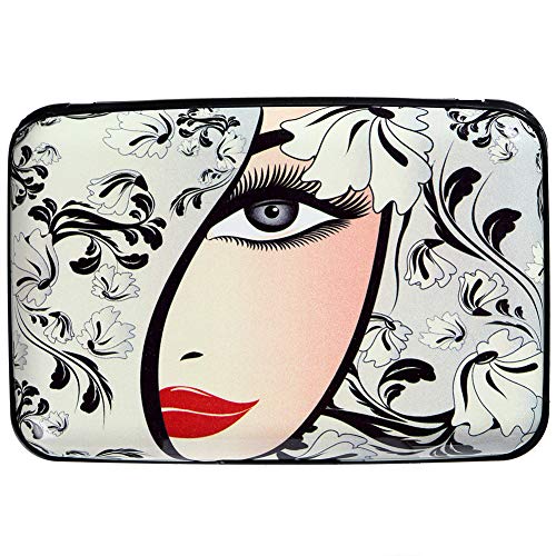 Product Cover Aluminum Wallet RFID Blocking Slim Metal Business ID Credit Card Holder Hard Case (Beautiful Girl on Floral)