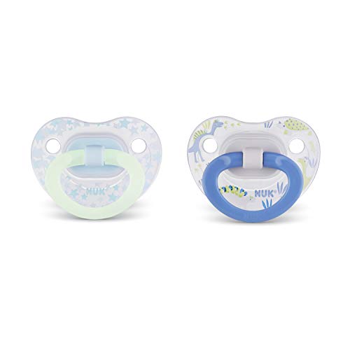 Product Cover NUK Glow-in-The-Dark Orthodontic Pacifiers, Boy, 0-6 Months, 2-Pack