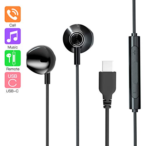 Product Cover pzoz USB Type C Earphones Digital Stereo Wired in-Ear USBC Earbuds with Mic, Noise Cancelling Headsets Sports Headphones Compatible with Apple New iPad Pro 11 12.9 inch Google Pixel 2 2XL 3 OnePlus 6T