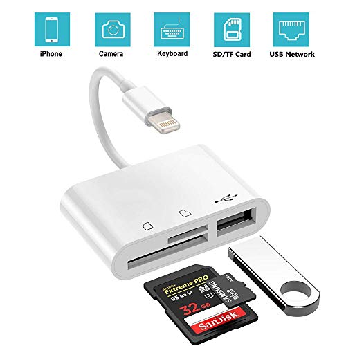 Product Cover SD/TF Card Reader Adapter, USB 2.0 Female OTG Adapter Cable Compatible for iPhone and iPad,Trail Game Camera SD Card Reader No App Required, Plug and Play (3 in 1)
