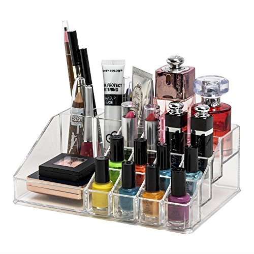 Product Cover MWMALLINDIA Acrylic 16 Compartment Cosmetic Makeup Jewellery Storage Organiser Holder, 22Lx13Wx8H cm, Clear