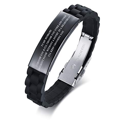 Product Cover MEALGUET to My Husband I Will Keep Choosing You Black Silicone Bracelet Wristband for Him, Gift from Wife,Birthday