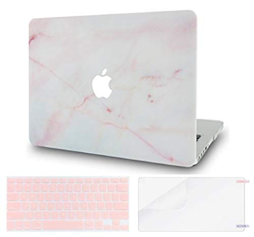 Product Cover LuvCase 3 in 1 Rubberized Plastic Hard Shell Case with Keyboard Cover and Screen Protector Compatible MacBook Air 13 Inch 2019/2018 New Version A1932 with Retina Display (Touch ID) (Pink Marble)
