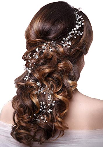 Product Cover Ziory 1pc Golden Fashion Hand Made Headdress (50 cm) Crown Pearl Floral Hair Accessories Crystals Bridal Headband, Hair Vine for Girls and Women