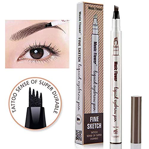 Product Cover Tattoo Eyebrow Pen Waterproof Ink Gel Tint with Four Tips, Long Lasting Smudge-Proof Natural Hair-Like Defined Brows All Day (Black)