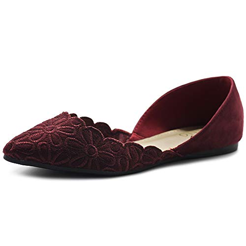 Product Cover Ollio Women's Shoes Faux Suede Comfort Floral Embroidery Pointed Toe Ballet Flats F91