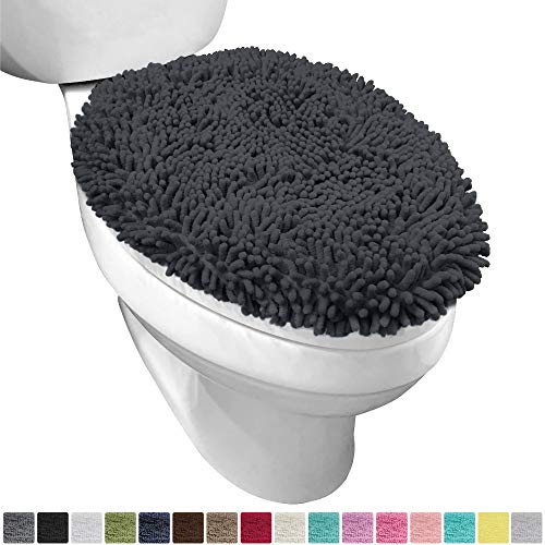 Product Cover Gorilla Grip Original Shag Chenille Bathroom Toilet Lid Cover, 19.5 x 18.5 Inches Large Size, Machine Washable, Ultra Soft Plush Fabric Covers, Fits Most Size Toilet Lids for Bathroom, Charcoal