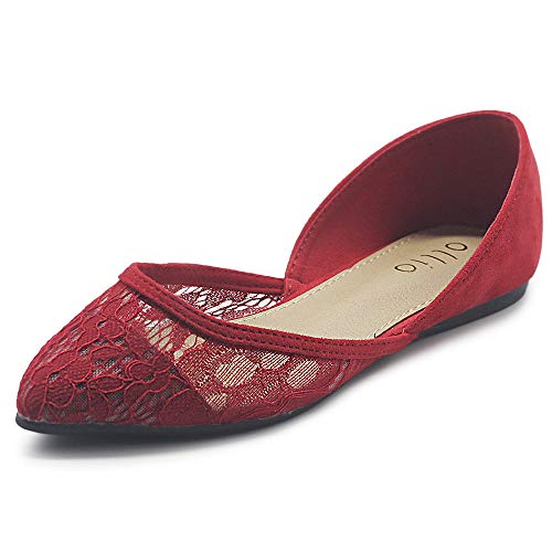 Product Cover Ollio Women's Shoes Faux Suede Floral Mesh Lace Breathables Pointed Toe Ballet Flats F90