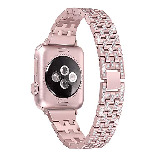 Product Cover Secbolt Bling Metal Bands Compatible with Apple Watch Band 38mm 40mm iWatch Series 5/4/3/2/1, Dressy Rhinestone Bracelet Wristband Women, Rose Gold