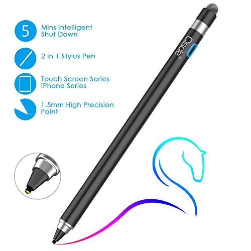 Product Cover Active Stylus Pen, Ciscle 2 in 1 Digital Pencil with 1.5 mm High-Precision Copper Tip and Mesh Tip, Fine Point Stylus Compatible for iPad, iPhone, Android Tablet and Other Touch Screen Devices-Black