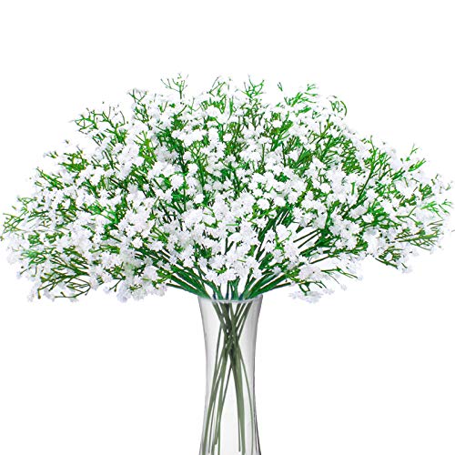 Product Cover BOMAROLAN Artificial Baby Breath Flowers Fake Gypsophila Bouquets 12 Pcs Fake Real Touch Flowers for Wedding Decor DIY Home Party (White)