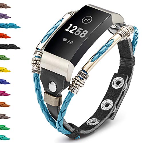 Product Cover Marval.P Compatible for Fitbit Charge 3 Bands, Handmade Leather Charge 3 SE Band, Replacement Unique Bracelet Strap, Wristbands with Adjustable Size, Fashion Wrist Band Straps for Women Men Lover
