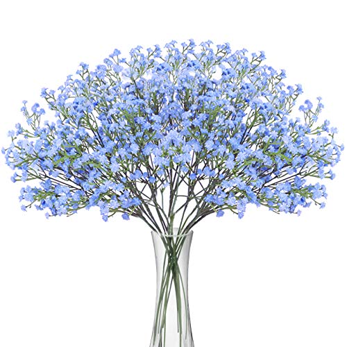 Product Cover BOMAROLAN Artificial Baby Breath Flowers Fake Gypsophila Bouquets 12 Pcs Fake Real Touch Flowers for Wedding Decor DIY Home Party（Blue）