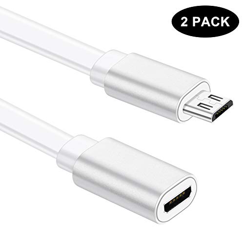 Product Cover Sumind 2 Pack Micro USB Extension Cable 10ft/ 3m Male to Female Extender Cord for Zmodo Wireless Security Camera Flat Power Cable, Cable Clips Included (White)